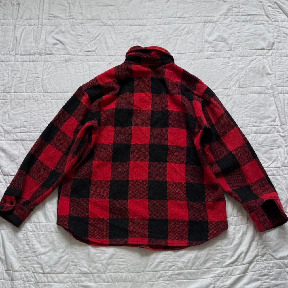 VTG Sears Kings Road 70s flannel shirt mens M red buffalo plaid wool blend retro - Picture 5 of 8